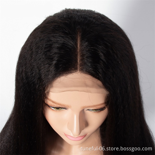 Tuneful wholesale price brazilian remy hair 13x4 frontal lace wig 100% virgin human hair yaki hair style kinky straight wig